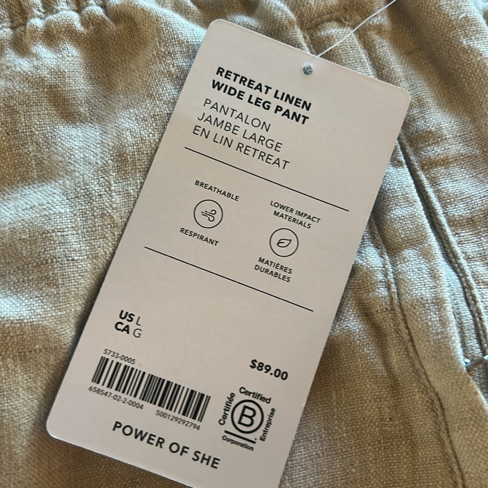 NWT Athleta Linen Wide Leg Pant L - Picture 2 of 5